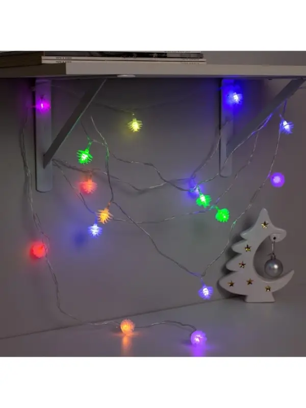 Гирлянда &laquo;Нить&raquo; 5 м с насадками &laquo;Шишки сосновые&raquo;, IP20, прозрачная нить, 20 LED, свечение мульти (RG/RB), мигание, 220 В