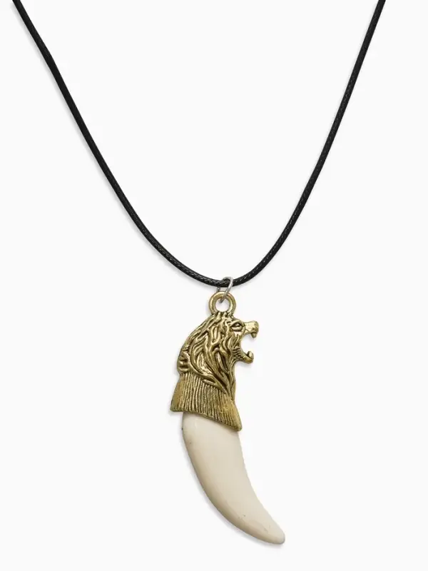 Кулон унисекс &laquo;Клык льва&raquo;, белый в чернёном золоте на чёрном шнурке, 45 см