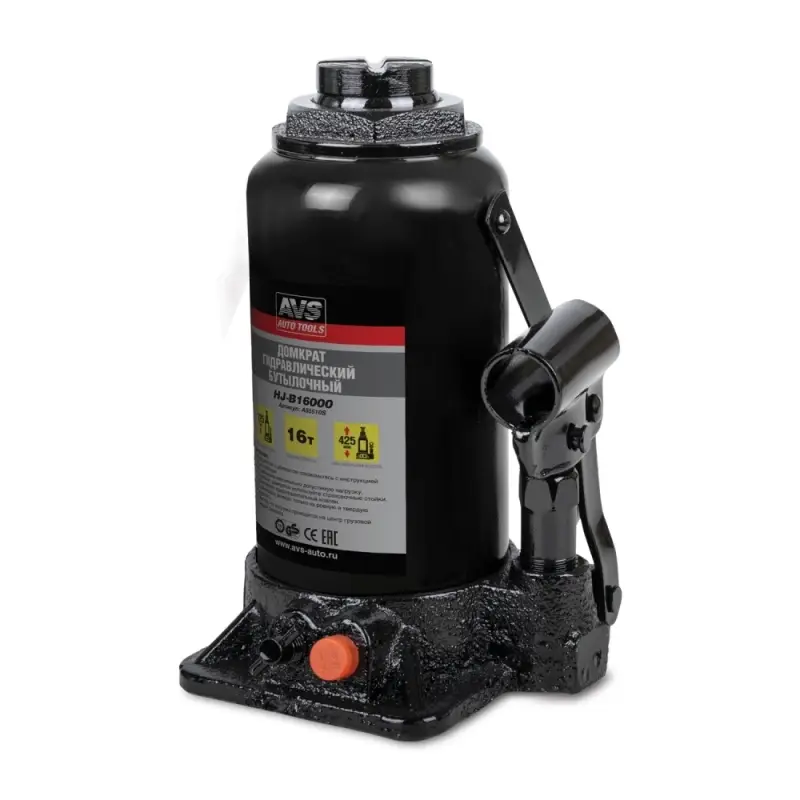 Домкрат гидравлический AVS HJ-B16000, 16т, 225-425мм. с клапаном (сумка, ремкомплект)
