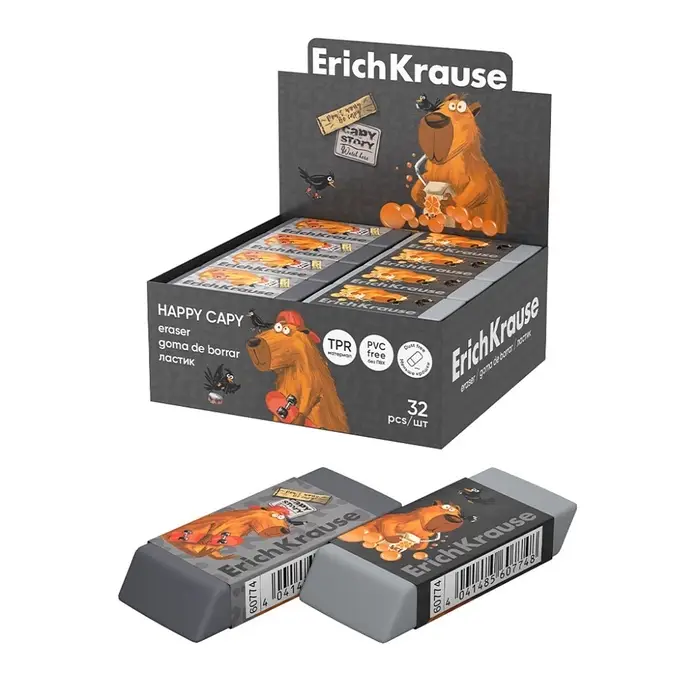Ластик ErichKrause Ластик ErichKrause "Happy Capy", 60 х 25 х 10 мм, серый