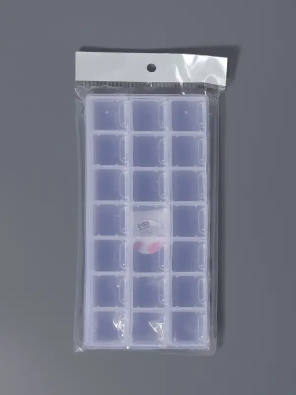 Органайзер для хранения мелочей, 21 отделение, 21.5&times;10.5&times;1.9 см, прозрачный