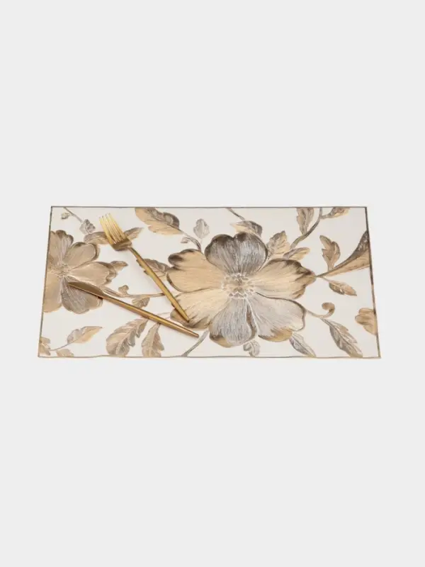 Набор салфеток для стола Доляна &laquo;Цветы&raquo;, 44.5&times;30 см, 4 шт., ПВХ, золотистый