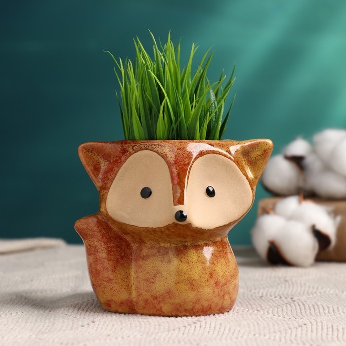 Горшок Горшок "Лисенок Фред" рыжий, 8х9х9см