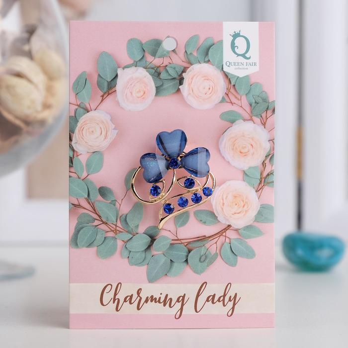 Брошь «Цветок» трилистник, цвет синий в золоте Брошь «Цветок» трилистник, цвет синий в золоте