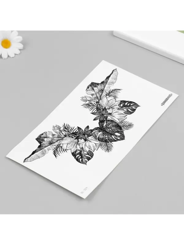 Переводная тату на тело чёрная «Украшение из листочков», 24×13.7 см