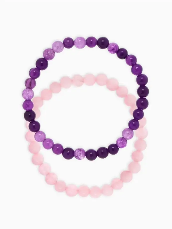 Набор браслетов из бусин &laquo;Кварц розовый и Аметист&raquo;, 2 шт. шар №6