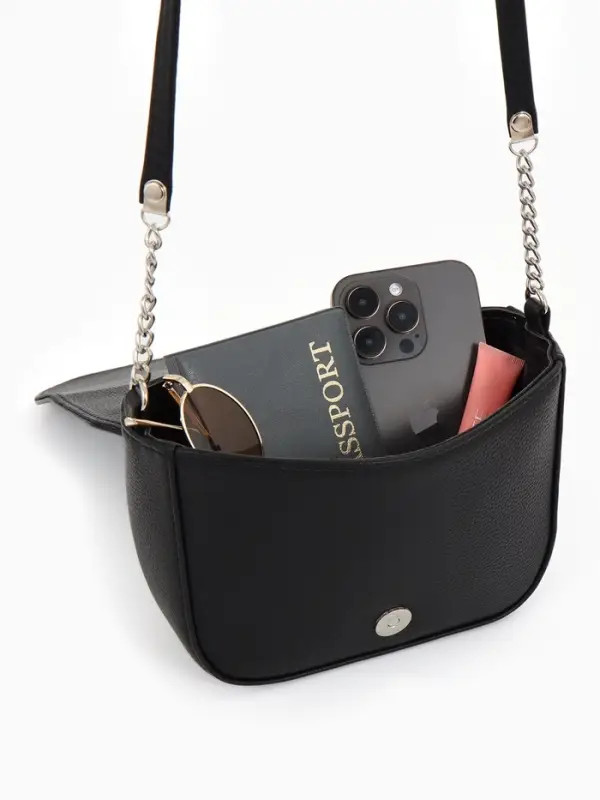 Сумка женская мессенджер TEXTURA на магните, 15&times;6&times;13 см, чёрная