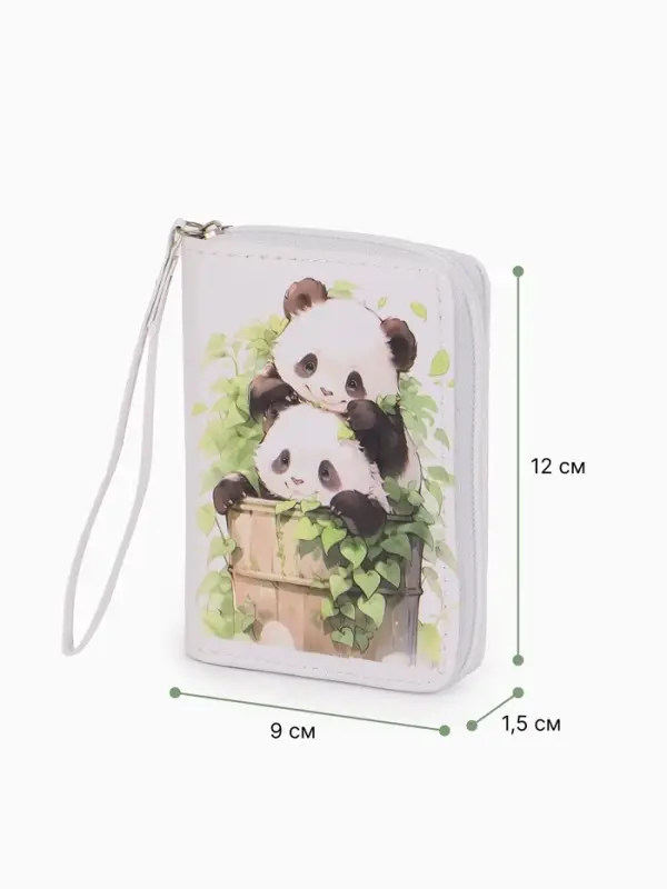 Кошелёк на молнии &laquo;Пандочки&raquo;, 12&times;1.5&times;9 см, с принтом, белый