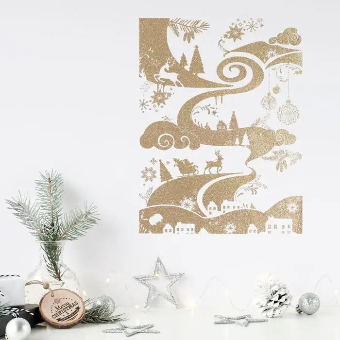 Наклейки новогодние, интерьерные с блестками «Пейзаж», 29,7 х 42 см Наклейки новогодние, интерьерные с блестками «Пейзаж», 29,7 х 42 см