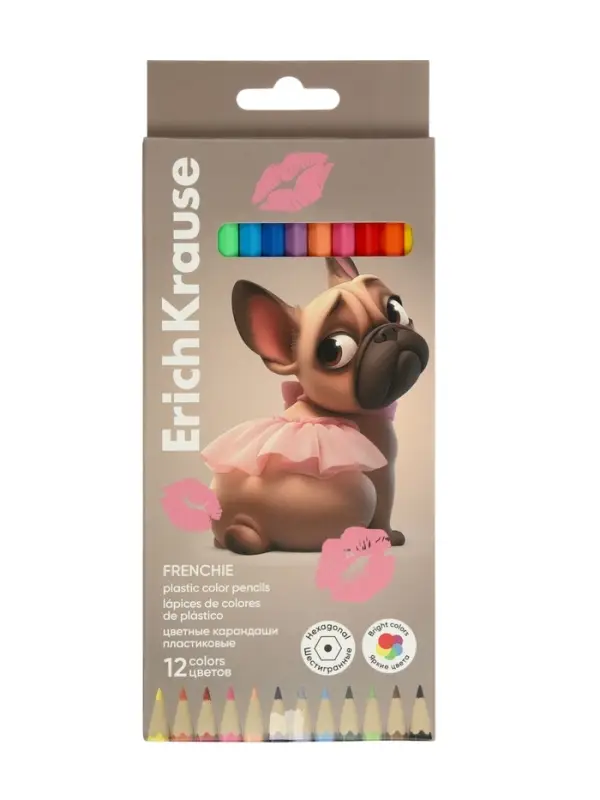 Карандаши 12 цветов, ErichKrause Frenchie, пластиковые, шестигранные