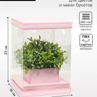 Коробка для цветов с вазой и PVC окнами складная, розовый, 16&times;23&times;16 см