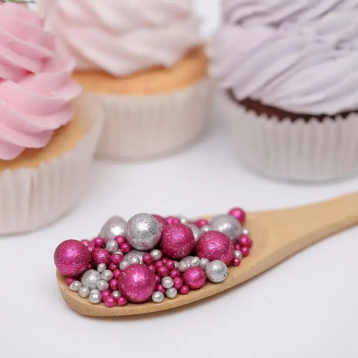 Новогодняя посыпка кондитерская с мягким центром &laquo;Блеск&raquo;: серебро, фуксия, 50 г