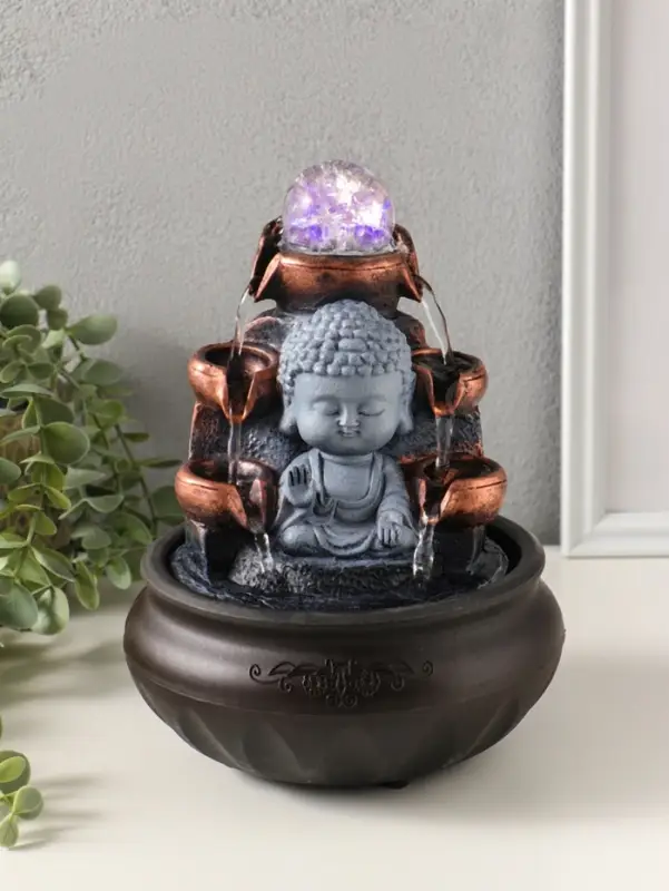 Фонтан настольный от сети, подсветка "Будда - мудра" 16х16х22 см