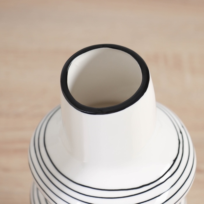 Ваза керамика настольная Ваза керамика настольная "Пикассо" (ручная роспись) кольца в полоску, 21х10 см, чёрно-белый 104551