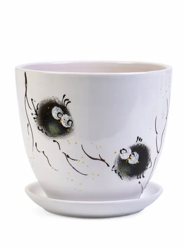 Набор горшков цветочный поддоном 4 шт 0,4 / 1 / 2,5 / 5 л керамика Птички бел Набор горшков цветочный поддоном 4 шт 0,4 / 1 / 2,5 / 5 л керамика Птички бел