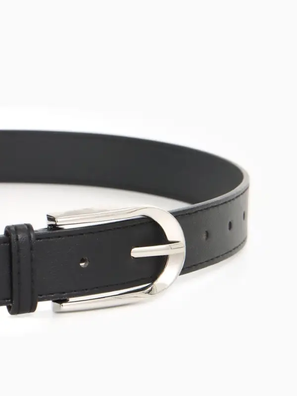 Ремень женский, 110&times;2.8 см, овальная пряжка металл, серебристая, чёрный