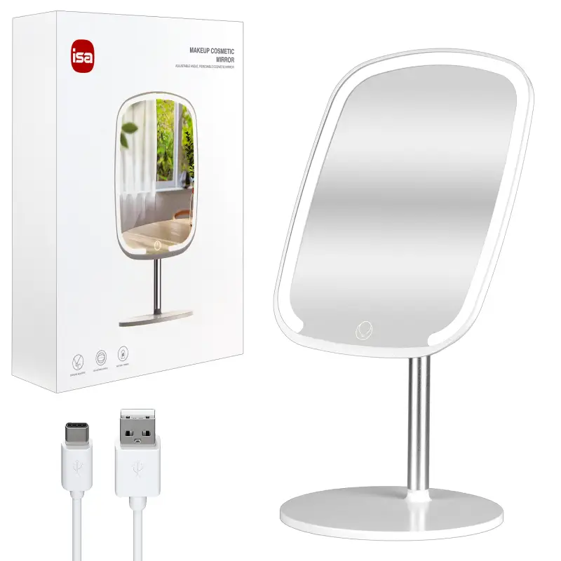 Настольное зеркало для макияжа с подсветкой ML-05 ISA белое (24 шт/кор)