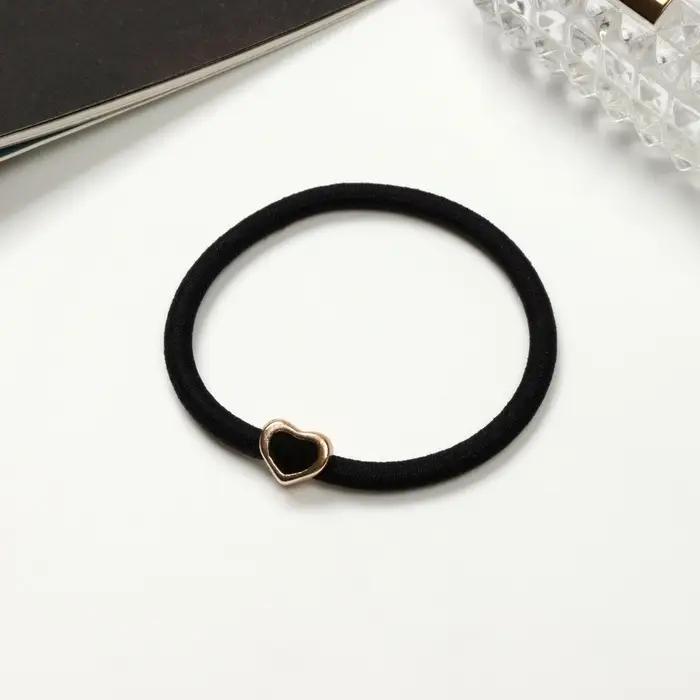 Резинка для волос «Адва», сердце, 6 см, чёрная