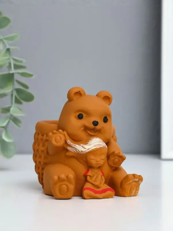 Подставка для мелочей "Медведь с корзинкой" 9х10х8 см, гипс, коричневый