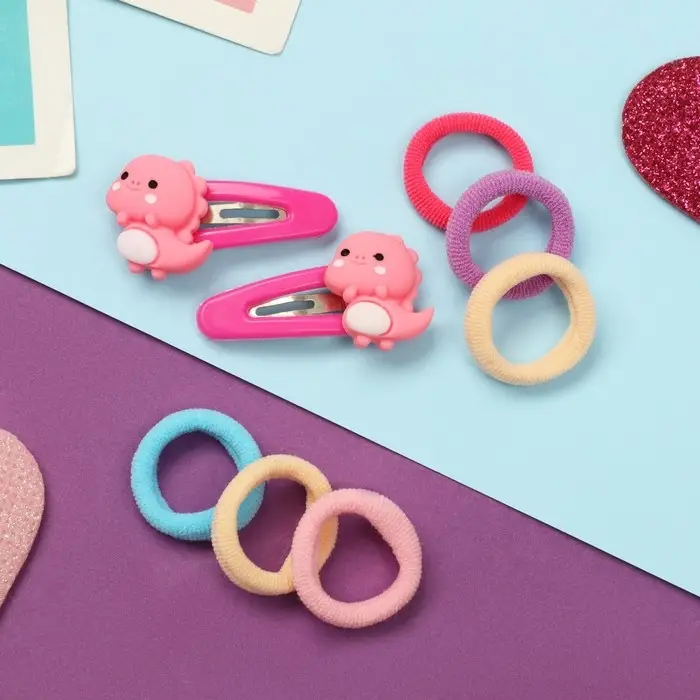 Набор для волос Набор для волос "Карамель" (10 резинок 1,5 см, 2 невидимки 3,5 см) дракончики, розовый