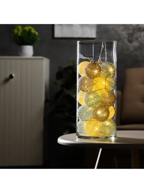 Гирлянда &laquo;Нить&raquo; 5 м с насадками &laquo;Клубки небесные&raquo;, IP20, прозрачная нить, 20 LED, свечение тёплое белое, 220 В