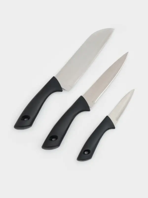 Набор кухонных ножей &laquo;Энеолит&raquo;, 3 предмета: лезвие 8.5 см, 15 см, 17 см, чёрный