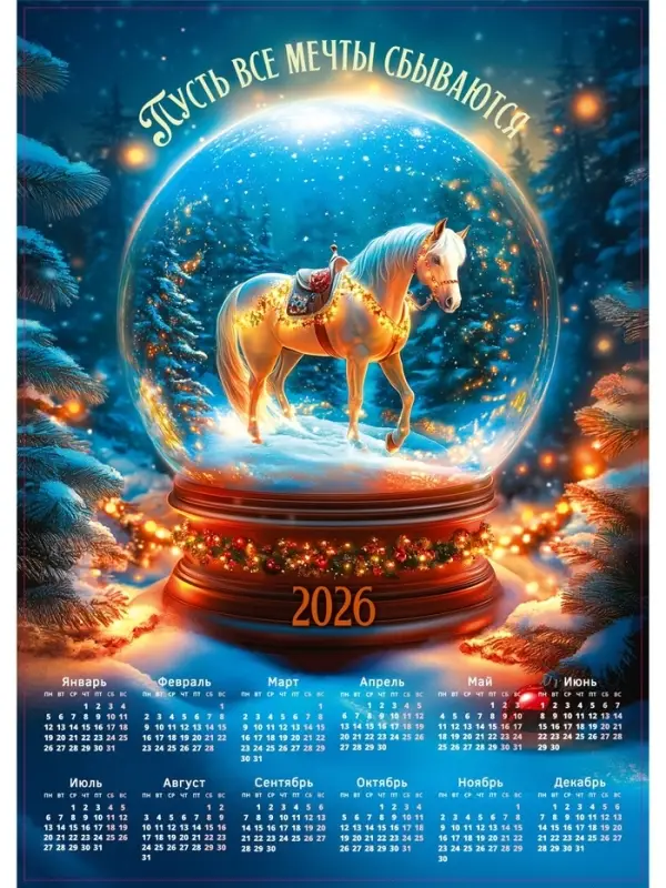 Календарь 2026 «Снежный шар», А2 Календарь 2026 «Снежный шар», А2