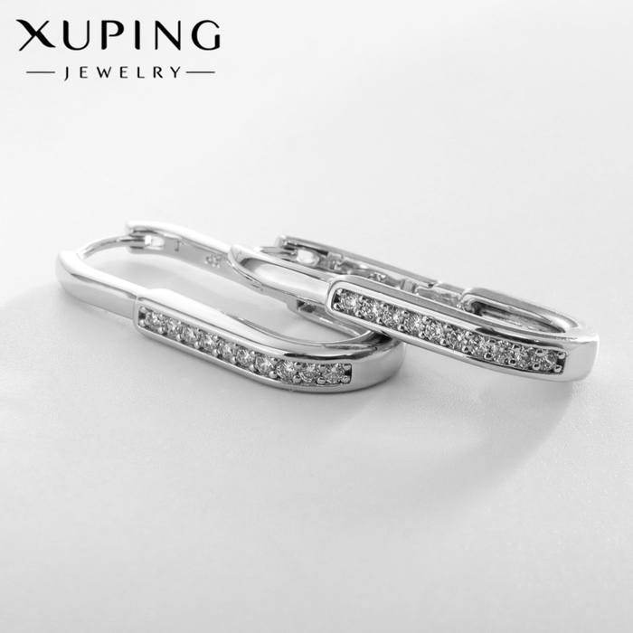 Серьги со стразами XUPING прямоугольник истины, цвет белый в серебре Серьги со стразами XUPING прямоугольник истины, цвет белый в серебре