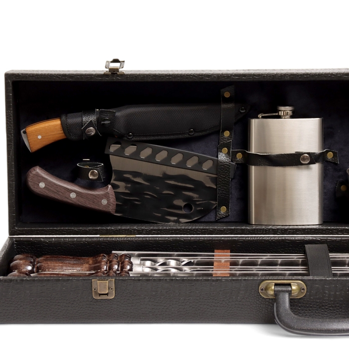 Набор с шампурами подарочный  Набор с шампурами подарочный "Тигр" №25, в кейсе из эко-кожи