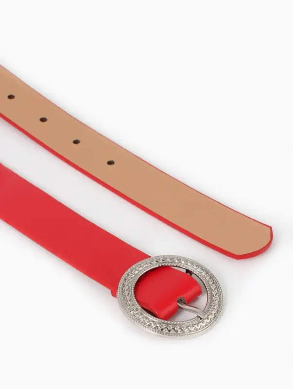 Ремень жен, 06-01-02-01, 3,5*0,3*110 см, без винта, пряжка серебро, 1 прокол, красный