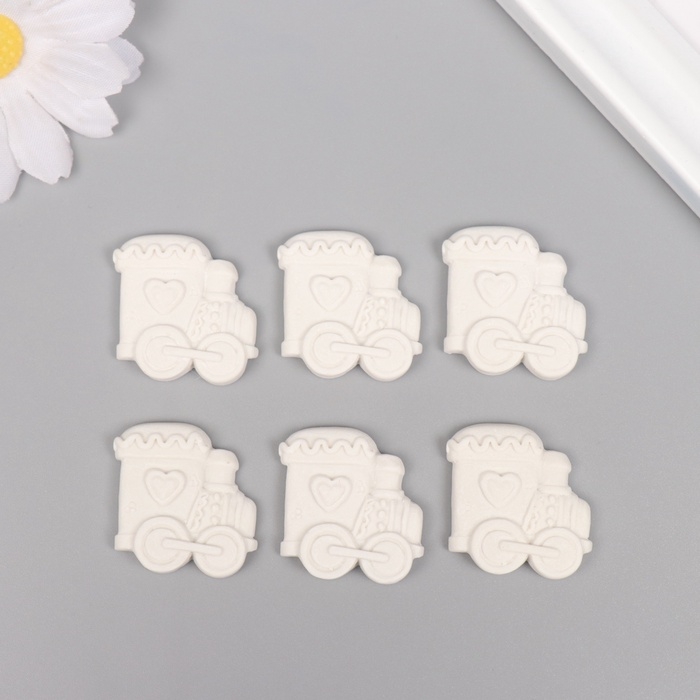 Декор для творчества полистоун Декор для творчества полистоун "Паровозик" белый набор 6 шт 3х2,8 см