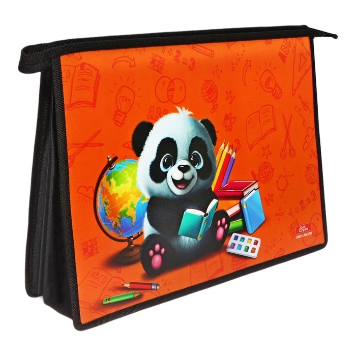 Папка для труда А4, молния сверху, пластиковая, ПТР-22, универсальная, Calligrata  Папка для труда А4, молния сверху, пластиковая, ПТР-22, универсальная, Calligrata "Панда"