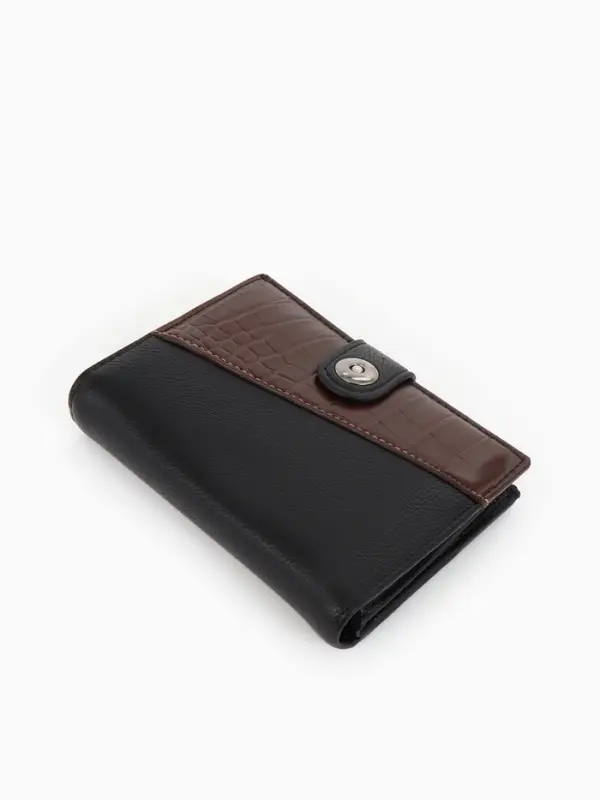 Портмоне мужское на кнопке, 3 в 1, для автодокументов и паспорта, 2 отдела, для карт, для монет, цвет чёрный/кофе Портмоне мужское на кнопке, 3 в 1, для автодокументов и паспорта, 2 отдела, для карт, для монет, цвет чёрный/кофе