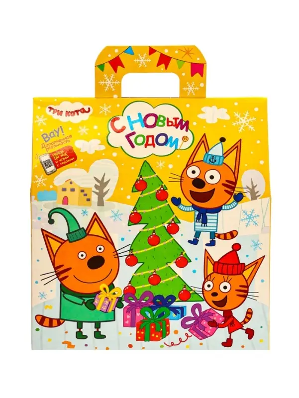 Подарок в картонной упаковке "Три кота" желтый а43, 470 гр