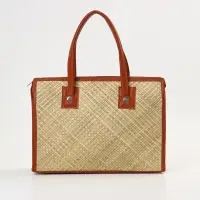 Сумка плетёная на молнии из пандана, 35&times;12&times;40 см, светло-коричневая