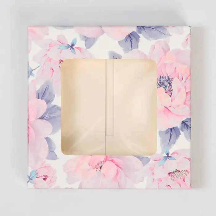 Коробка для шоколада, кондитерская упаковка, «Цветы», с окном, 10.2 х 1.4 х 10.2 см Коробка для шоколада, кондитерская упаковка, «Цветы», с окном, 10.2 х 1.4 х 10.2 см