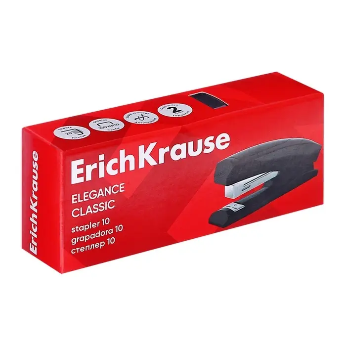 Степлер канцелярский № 10, ErichKrause Elegance, до 20 листов, встроенный антистеплер, черный