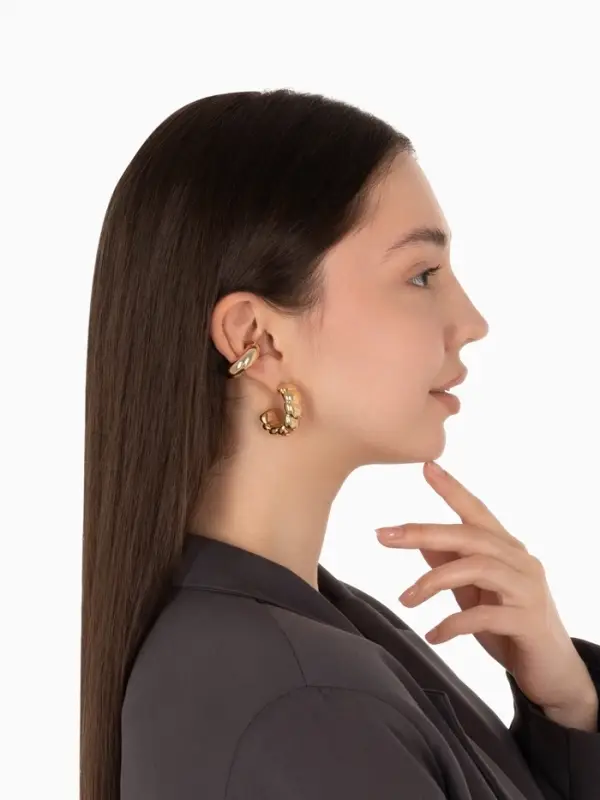 Серьги и каффы QF &laquo;Плетённый бублик&raquo;, набор, цвет золото