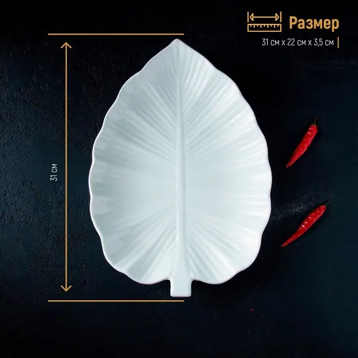 Блюдо Magistro &laquo;Лист Бланш&raquo;, 31&times;22&times;3.5 см, фарфор, белое