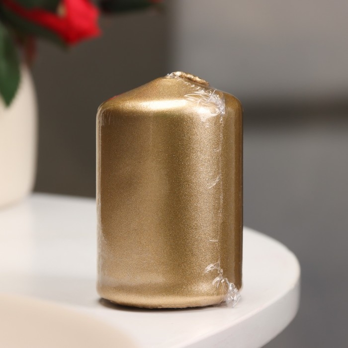 Свеча - цилиндр, 4х6 см, 9 ч, золото Свеча - цилиндр, 4х6 см, 9 ч, золото