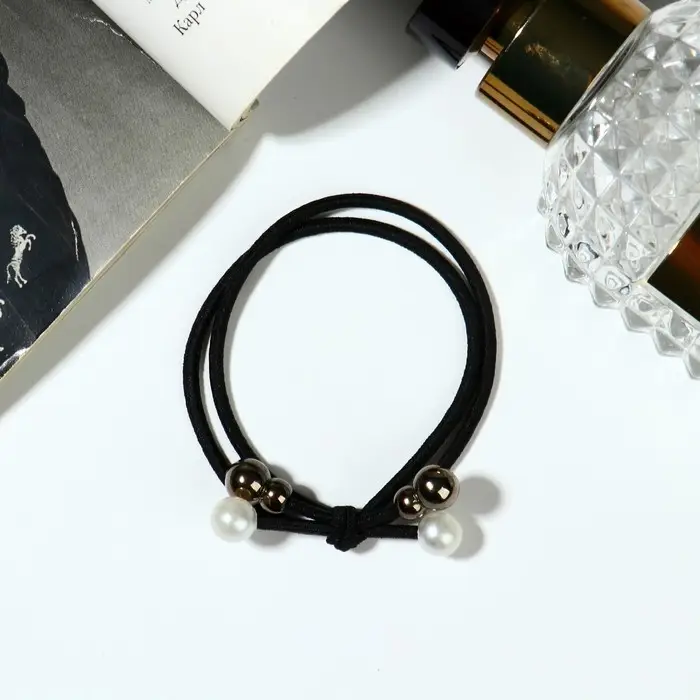 Резинка для волос Резинка для волос "Валерия" бусины, 6 см, чёрный