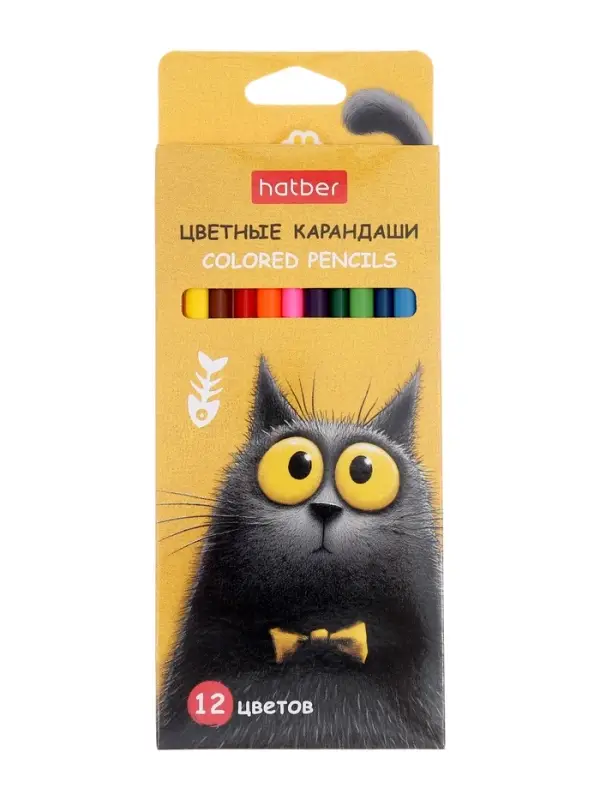 Карандаши 12цв, Hatber, заточ, трехгр, коробка, европодвес 94019