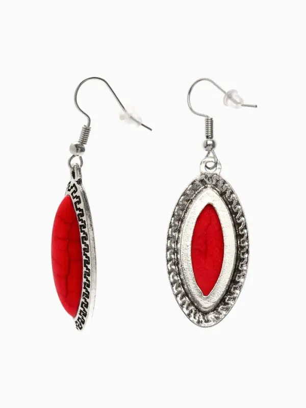 Серьги под натуральный камень &laquo;Натурель&raquo; эллипс, красные в чернёном серебре