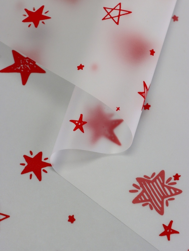 Пленка для цветов матовая, Пленка для цветов матовая, "Звездочки", красный, 0,6х9м ±5%