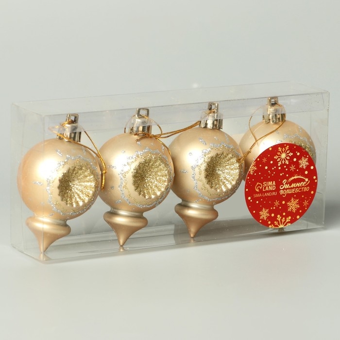Набор украшений пластик 4 шт Набор украшений пластик 4 шт "Огонёк" 4х6 см, золото