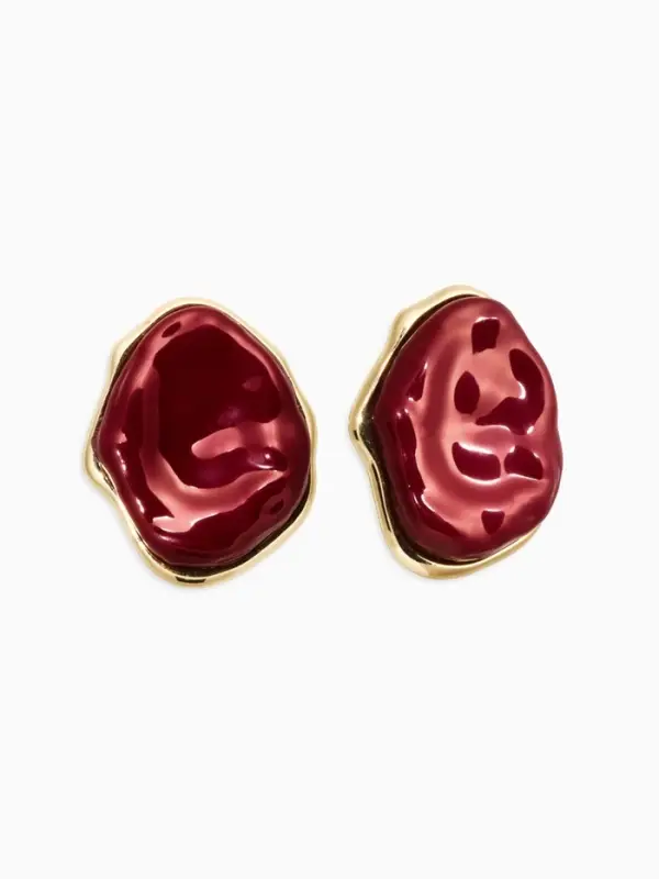 Серьги акрил мятый "Овал", цвет бордовый в золоте