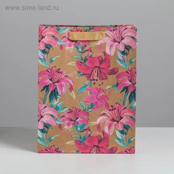 Пакет подарочный крафтовый, «Цветы», MS 18 х 23 х 10 см Пакет подарочный крафтовый, «Цветы», MS 18 х 23 х 10 см