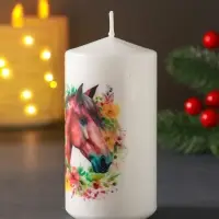 Свеча столб 50х100мм с декором, конь, белая Свеча столб 50х100мм с декором, конь, белая