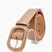 Ремень жен 05-01-07-01, Июнь2507, 3*0,3*110 см, без винта, пряж золото+пласт, 1 прокол, беж   109031