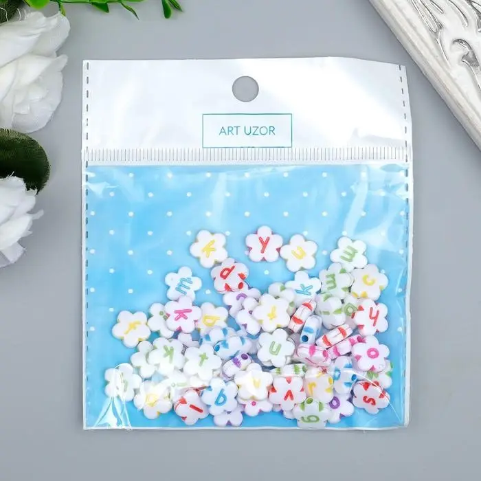 Бусины для творчества пластик  Бусины для творчества пластик "Английские буквы на цветке" набор 20 гр МИКС 1,2х1,2 см